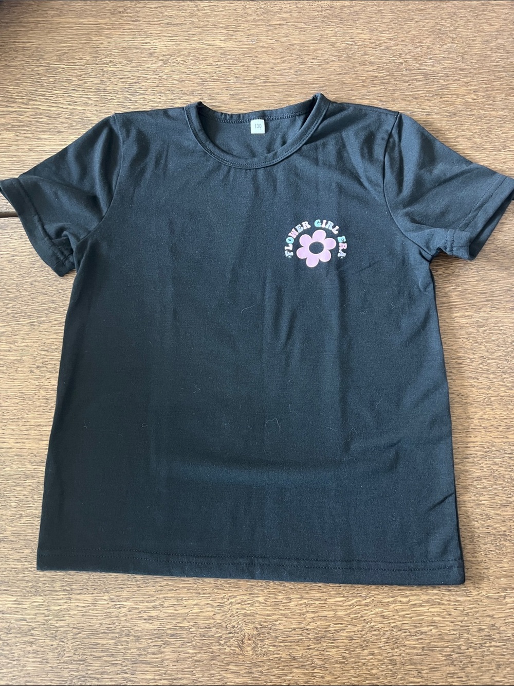 Kids Black T-Shirt with Pink Flower Graphic - Flower Girl